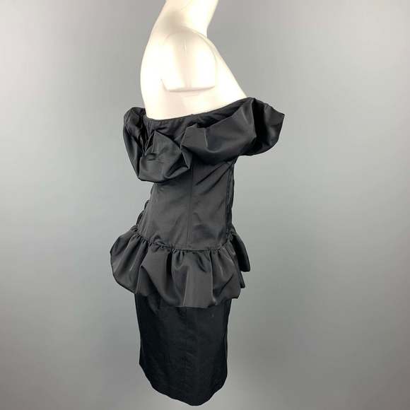 GIAMBATTISTA VALLI Black Cotton  Silk Ruffled Strapless Cocktail Dress - Picture 3 of 5